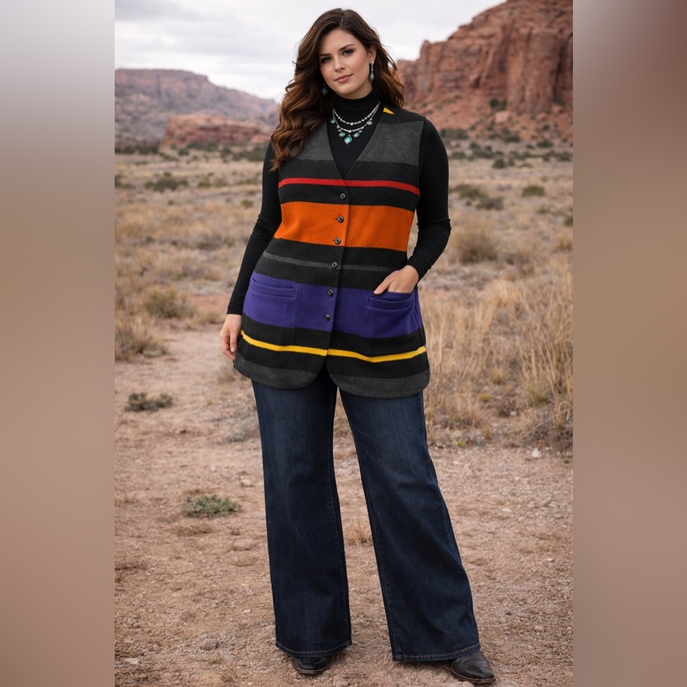 The Limited Striped Knit Vest in Black, Orange, Purple, Yellow